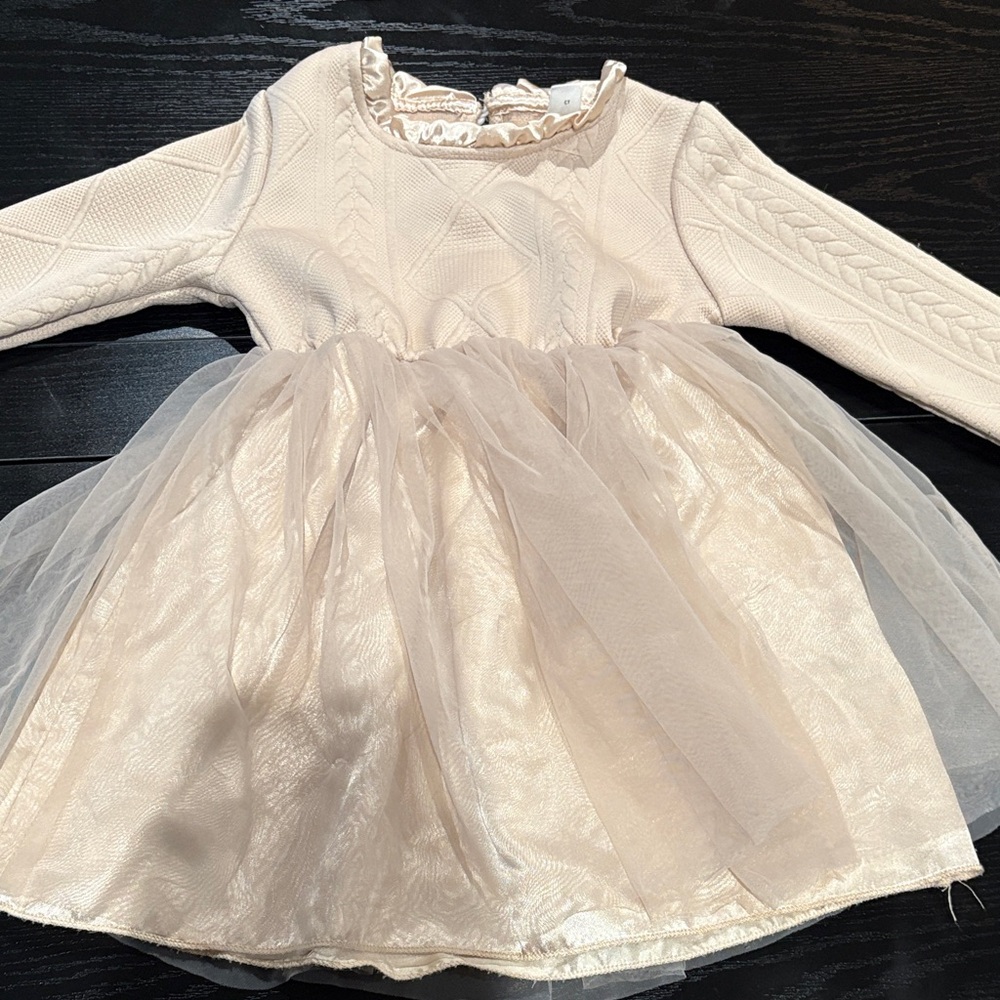 SHEIN Cream Knit Bodice Tulle Skirt Dress